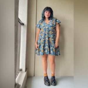 Women's Flutter Short Sleeve Mini Skater Dress - Universal Thread™ Blue Floral M